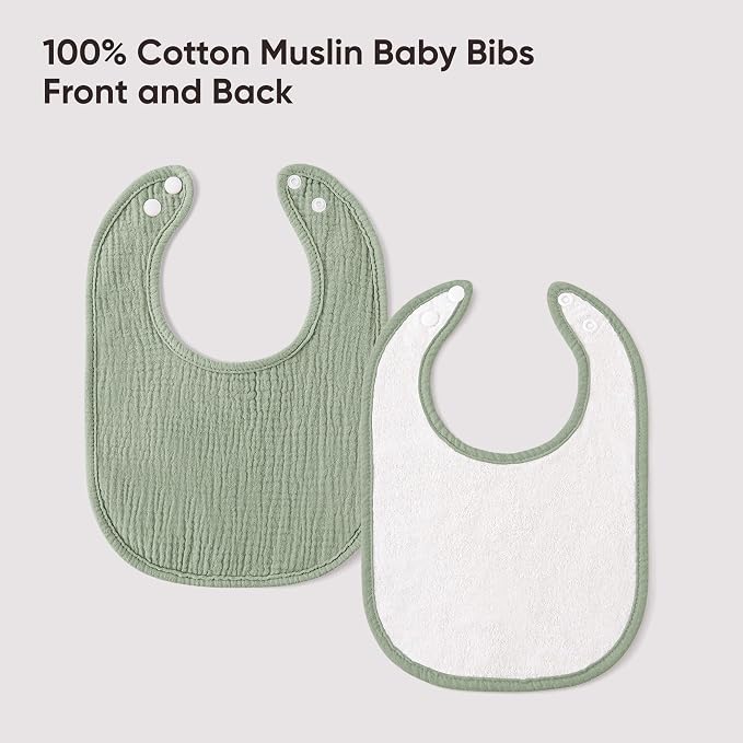 Bearmoss Muslin Baby Drooling Bibs 8 Pack, 100% Cotton Square Adjustable - Image 2