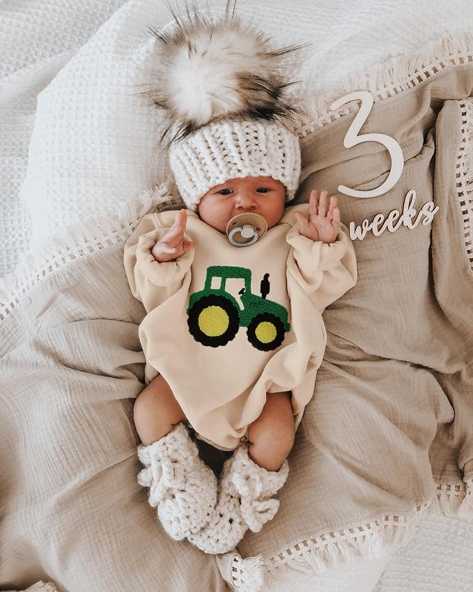 VISGOGO Newborn Infant Baby Boy Girls Oversized Romper Little Dude Sweater - Image 6