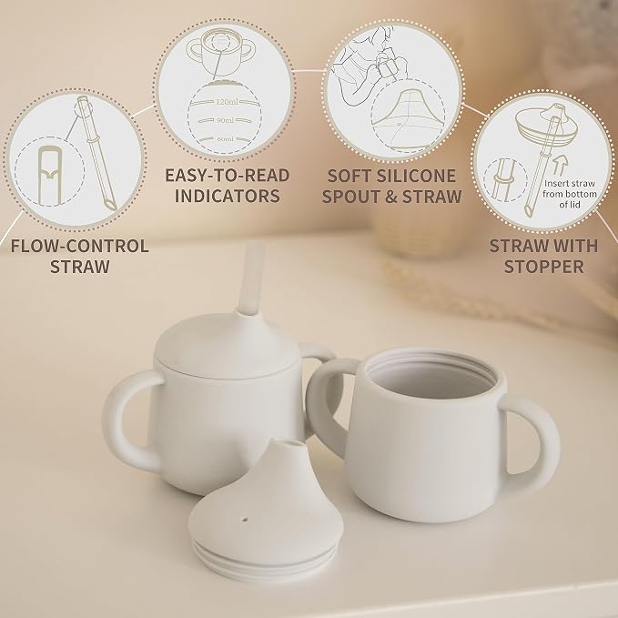 Moonkie Silicone Baby Sippy Cups | 3 Stages Training Cup Straw Cup - Image 3