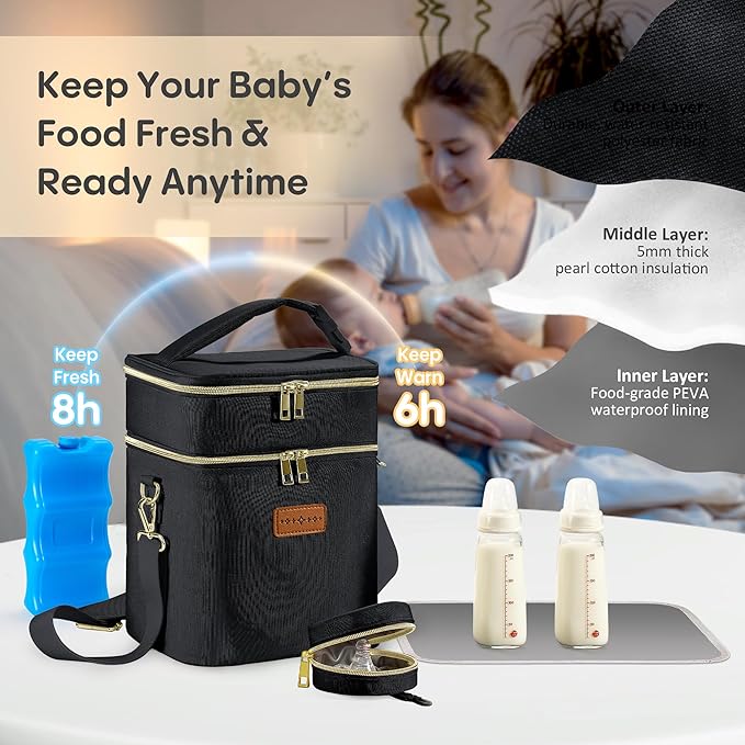 Breastmilk Cooler Bag with Ice Pack & Pacifier Case, Large Double Layer - Image 2