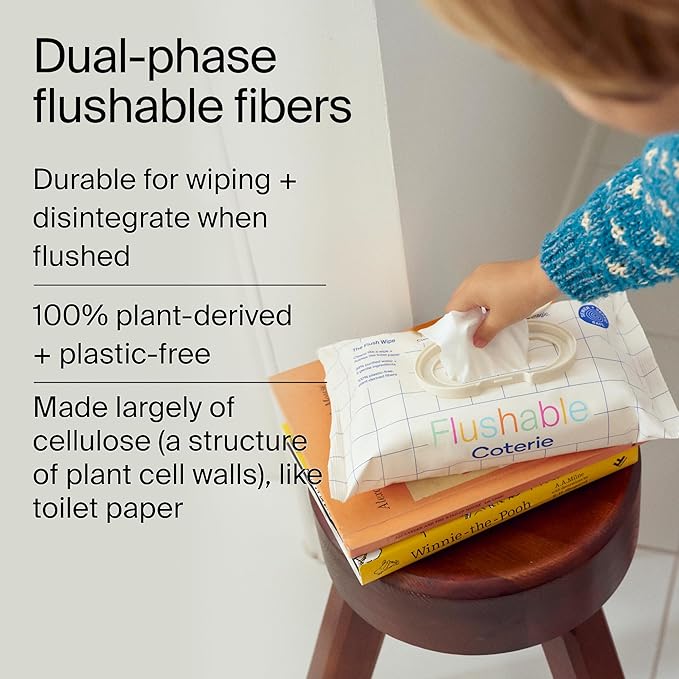 Coterie Flushable Wipes for Sensitive Skin, Hypoallergenic, 99% Water, - Image 4