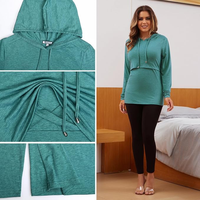 GINKANA Women's Nursing Hoodie Sweatshirt Long Sleeves Breastfeeding Maternity - Image 6