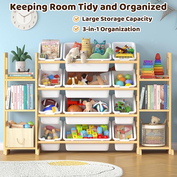 Large Toy Storage Organizer Kids Toy Organizer and Bookshelf Combo - Image 3