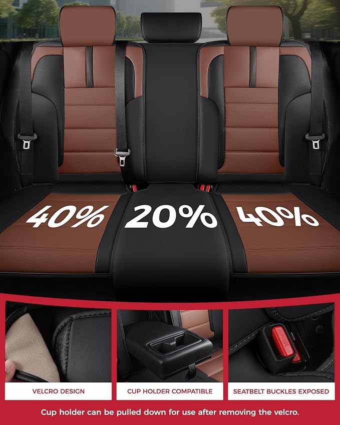 FREESOO Black Brown Car Seat Covers Full Set - Image 5