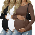 Ficerd 3 Pack Women's Maternity Shirts, Long Sleeve Side Ruched Pregnancy Tee by Ficerd