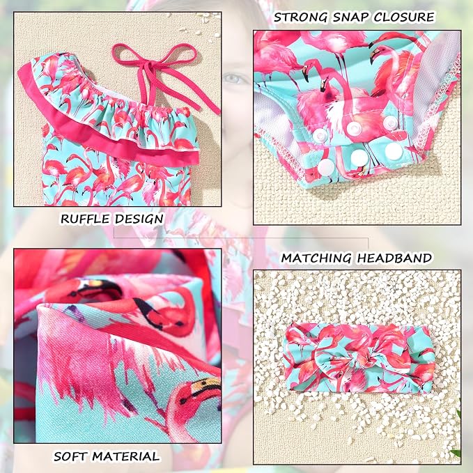 Toddler Baby Girls Ruffles Bikini One Piece Swimsuits Floral Off Shoulder - Image 5