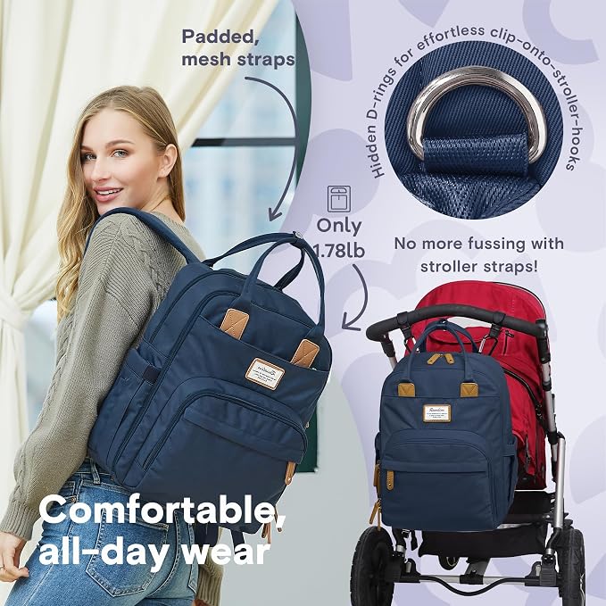 RUVALINO Diaper Bag Backpack, Large Capacity, Waterproof, Peacock Blue - Image 5