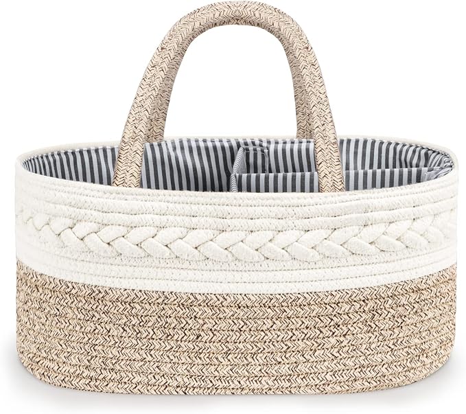 Maliton Diaper Caddy Organizer for Baby, Cotton Rope Baby Gift Basket, Portable - Image 9