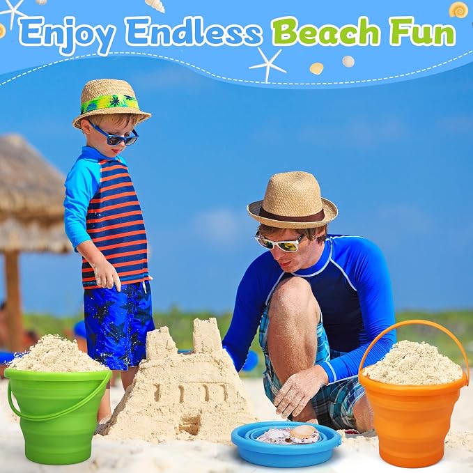 Foldable Beach Sand Toy Bucket for Kids Adults, Jumbo Collapsible Sandbox Bucket - Image 4