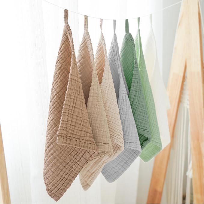 Konssy Baby Muslin Washcloths 7-Pack, 100% Cotton Baby Bath Washcloths - Image 5