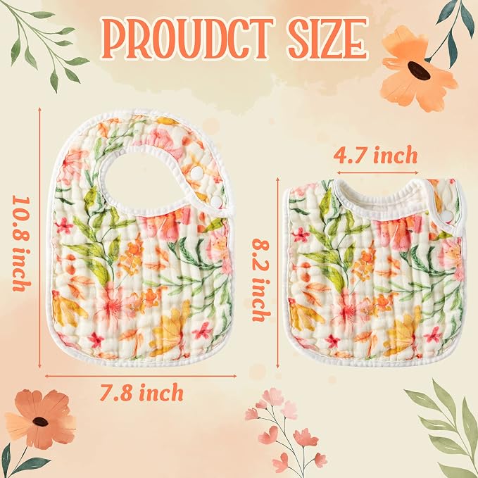 Zainpe 6Pcs Snap Muslin Cotton Baby Bibs Flowers Pattern Infants Feeding Bib - Image 2