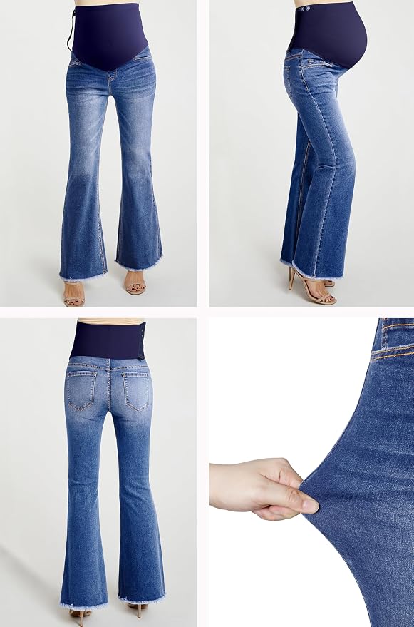 BLENCOT Maternity Jeans for Women Over Belly Pregnancy Pants Comfy Pregnant - Image 2
