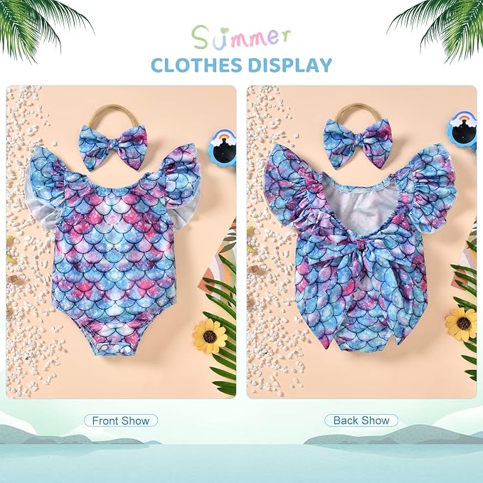 Toddler Girl Baby Ruffles Mermaid Fish Scale Swimsuit One Piece Swimwear - Image 4