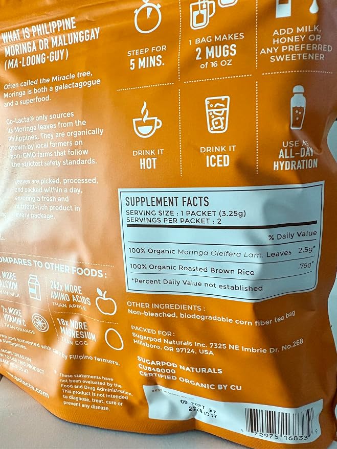 Go-Lacta Organic Moringa Tea – Increase Breast Milk Supply – Natural Lactation - Image 2
