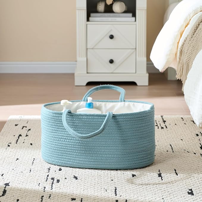 Baby Diaper Caddy Organizer, Large Cotton Rope Nursery Diaper Basket, Changing - Image 4