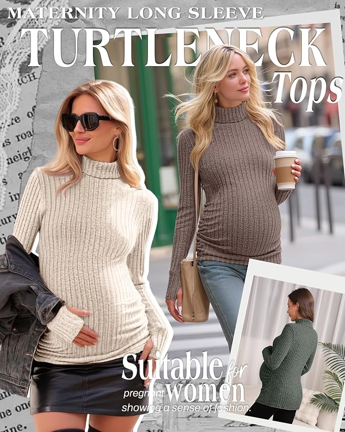 3 Pack Maternity T-Shirts Pregnancy Tops Women Sweater Long Sleeve Turtleneck - Image 2