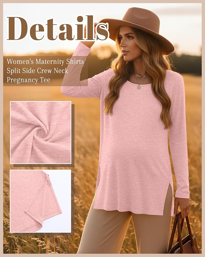 Riyiper 3 Pack Women's Maternity Long Sleeve T-Shirts Round Neck Side Split - Image 3