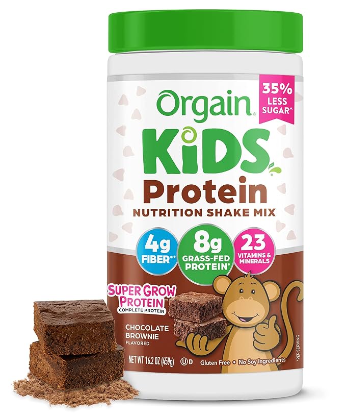 Orgain Kids Protein Powder Shake Mix, Chocolate Brownie - 8g Grass-Fed Dairy by Orgain