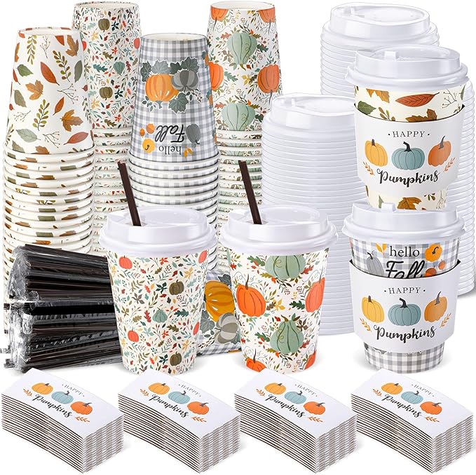 Lallisa 100 Sets Fall Thanksgiving Coffee Cup Bulk by Lallisa