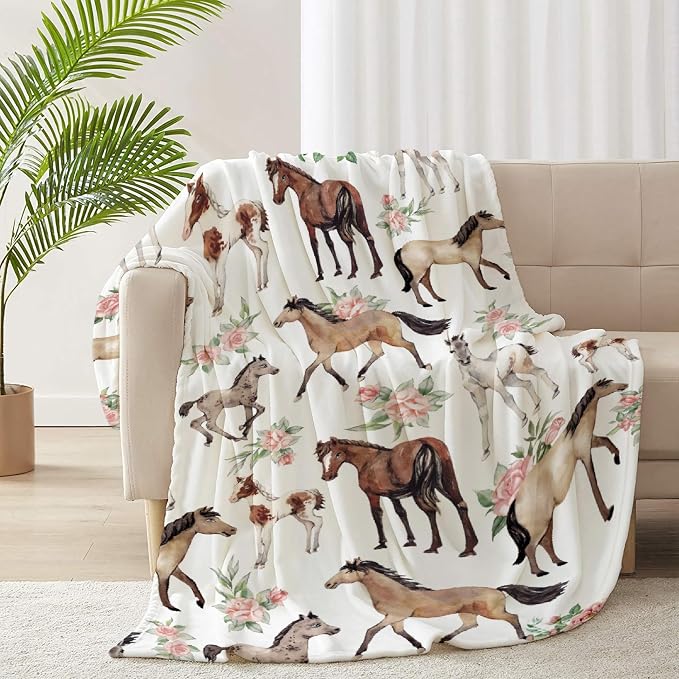 Horse Rose Blanket for Baby Girls Flowers Throw Blanket for Boys, Lightweight - Image 4