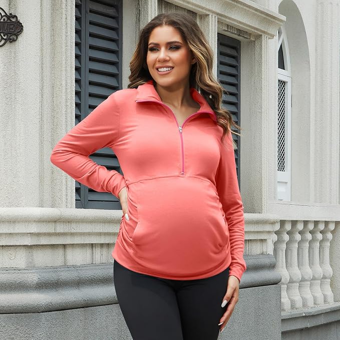GINKANA Maternity Women's Long Sleeve Shirt Half Zipper Lapel Lightweight - Image 4