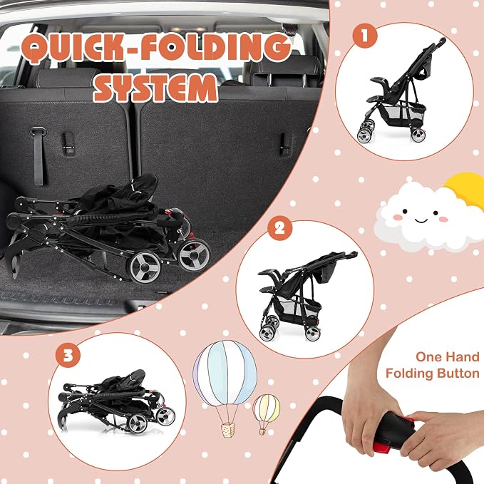 HONEY JOY Travel Stroller, Quick Fold Lightweight Baby Umbrella Stroller - Image 6