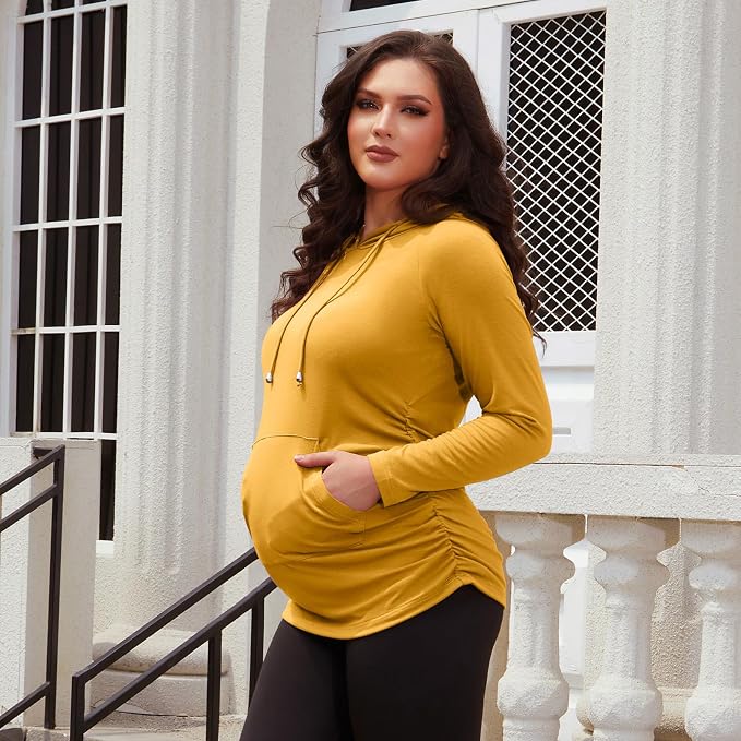 GINKANA Maternity Hoodie Long Sleeves Shirts Casual Maternity Top Pregnancy - Image 4