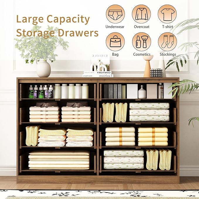 8 Drawer Dresser for Bedroom, Modern Fluted Double Dresser, Mid Century Wooden - Image 4