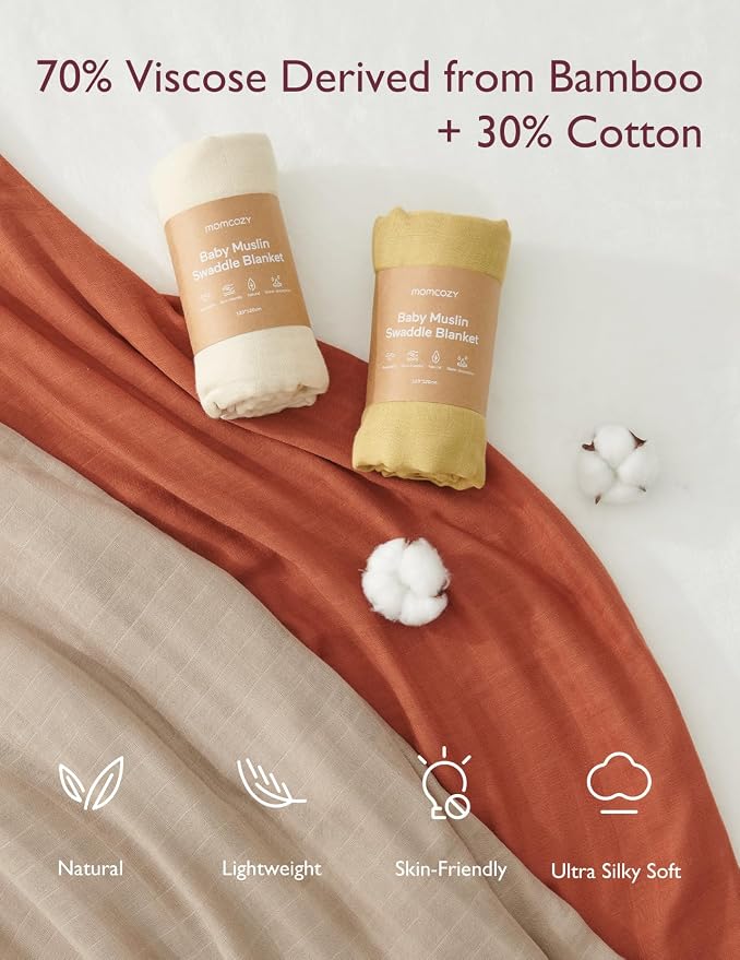 Momcozy Muslin Swaddle Blankets, Ultra Soft Neutral Swaddle Blanket, Breathable - Image 2