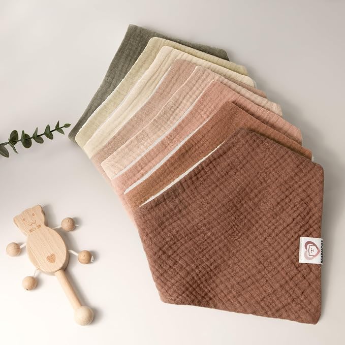 Bearmoss Muslin Baby Bibs 8 Pack Soft Bandana Bibs - Image 5