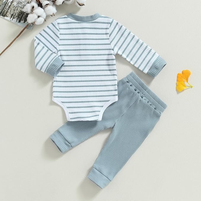 Newborn Baby Boy Girl Clothes Ribbed Knitted Long Sleeve Romper Pants Solid - Image 7