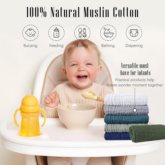 SWEET DOLPHIN 12 Pack Muslin Burp Cloths Large 100% Cotton Burping Clothes - Image 6