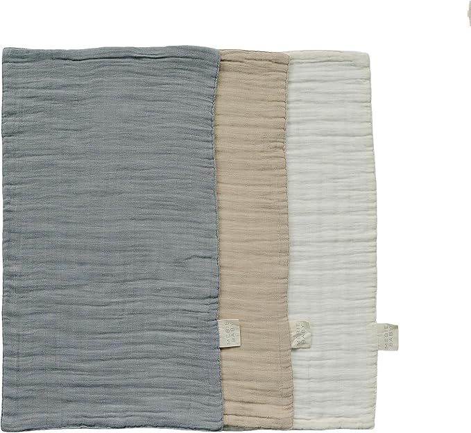 Mebie Baby Burp Cloths, Dusty Blue Print 3-Pack, Muslin Burp Cloth Set by MebieBaby