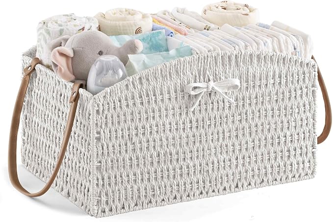 HBlife Diaper Caddy Organizer, Large Hand-Woven Storage Basket by HBlife