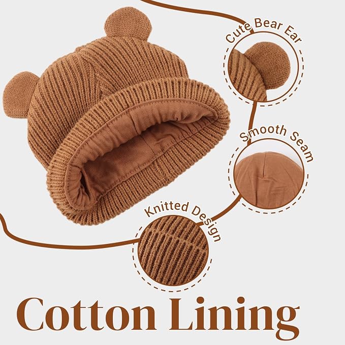 Bear Baby Beanie Knitted Baby Winter Hat Infant Toddler Boys Girls Beanie - Image 4