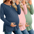 Riyiper 3 Pack Women's Maternity Long Sleeve T-Shirts Round Neck Side Split by Riyiper