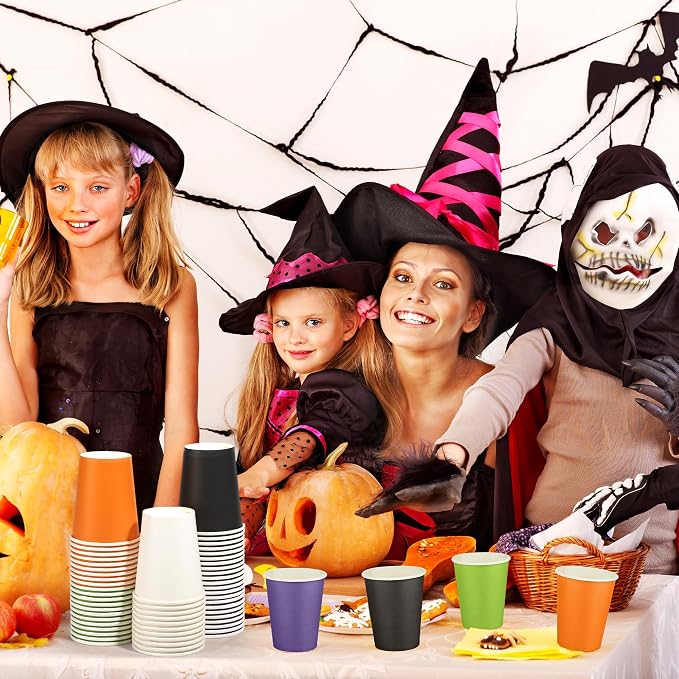 URATOT 60 Pieces Halloween Party Cups 9 Ounce Disposable Paper Cups Black and - Image 6