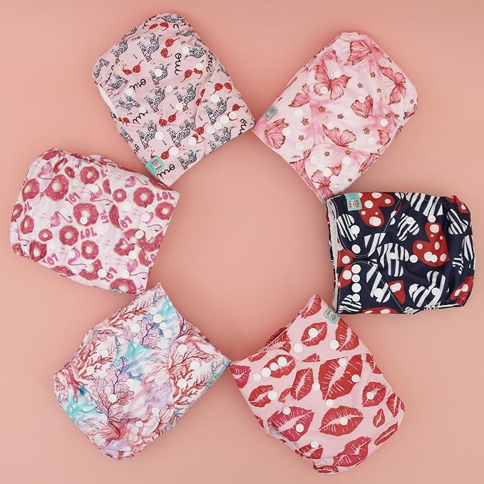 ALVA 6 Pack Cloth Diaper with 12 Inserts One Size Adjustable Washable Reusable - Image 6