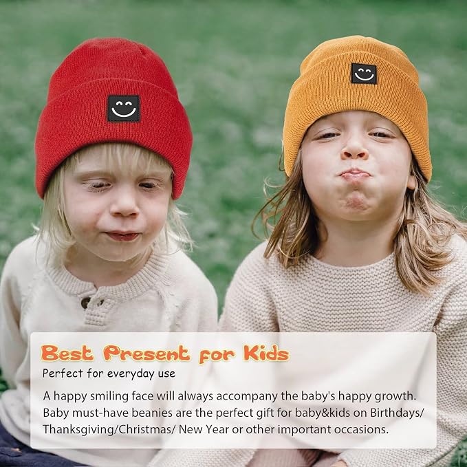 Baby Beanie Hat 3 Packs with Cute Smiley Face, Toddler Girls Boys Baby Hats - Image 7