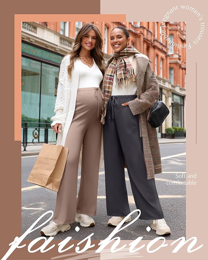 3 Pack Maternity Pants for Women Over The Belly Lounge Work Pregnancy Pants - Image 2