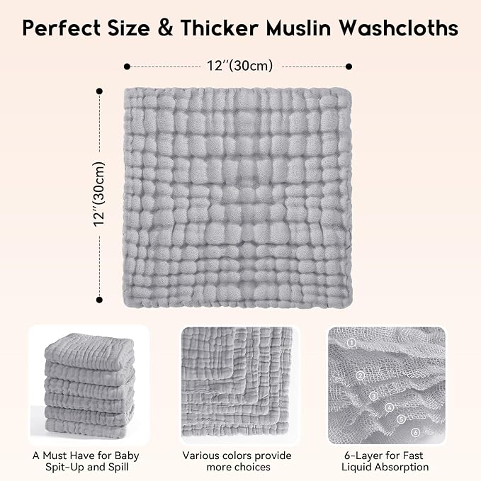 Muslin Baby Washcloths 6 Pack, 100% Cotton Wash Cloths - Image 3