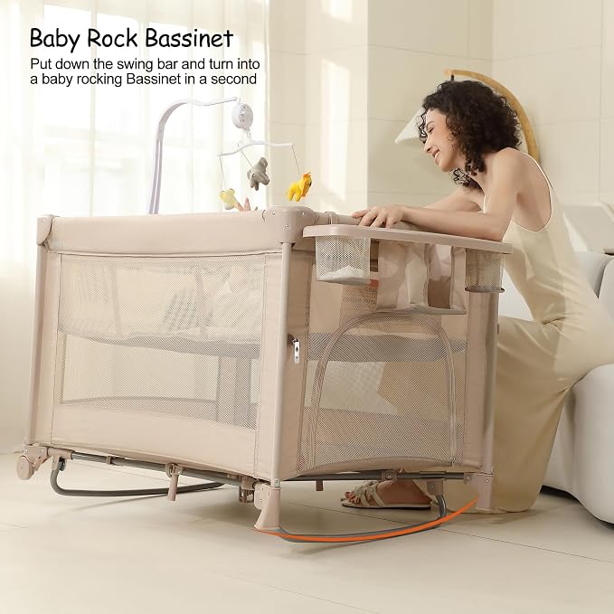5 in 1 Pack and Play, Baby Bassinet Bedside Sleeper, Baby Playard, Bedside Crib - Image 4