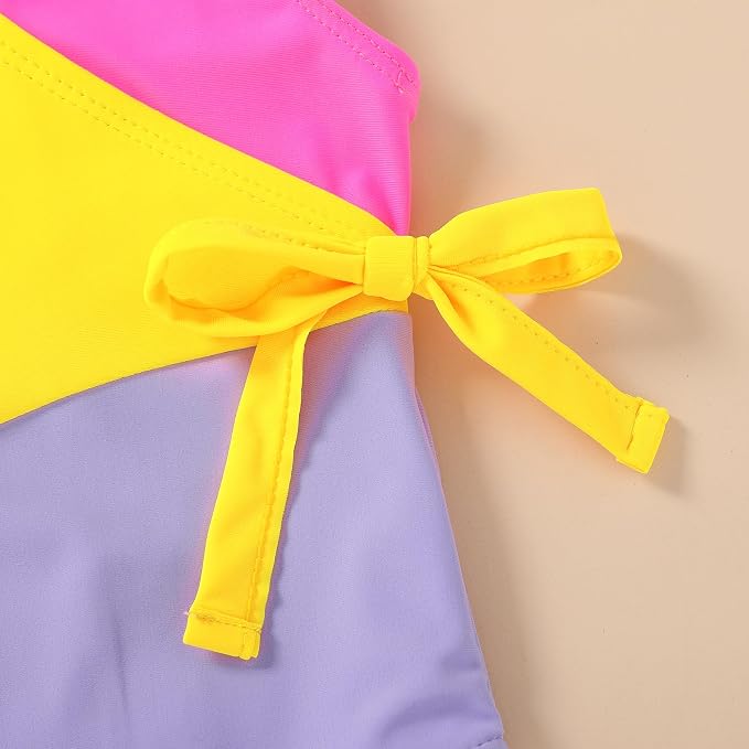 Happy Town Toddler Swimsuit Girl One Piece Bathing Suit Color Block Swimwear - Image 4