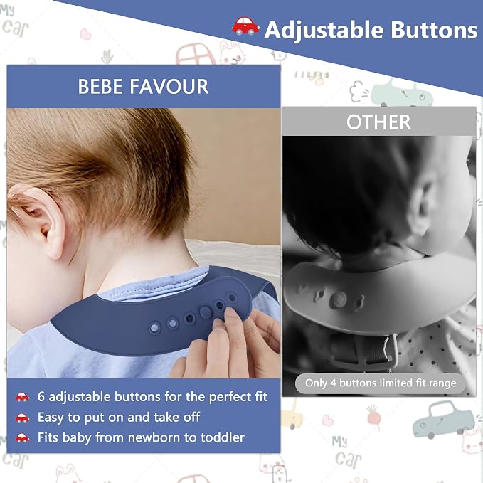 2 Pack Silicone Baby Bibs Adjustable Fit Waterproof Bib - Image 3
