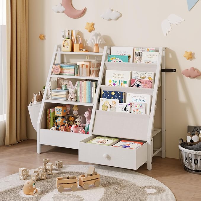 Kids Bookshelf and Toy Storage Organizer, Kids Bookcase Montessori 3 Tier Baby by Ollieroo
