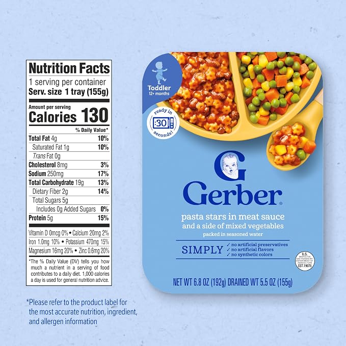 Gerber Toddler Food, Pasta Stars in Meat Sauce, Mealtime - Image 2