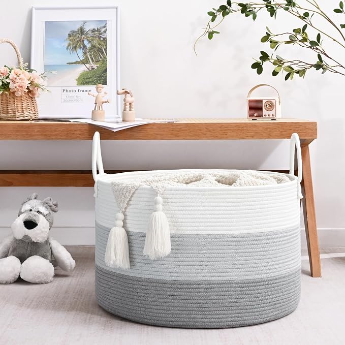 67L Storage Basket for Organizing, Cotton Rope Woven Blanket Basket, Toy - Image 3