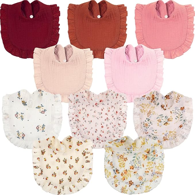 Mepase 10 Pcs Large Muslin Baby Girl Bibs Drool Teething Bibs Lap Shoulder by Mepase