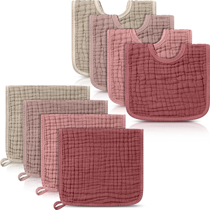 Tallew 8 Pack Muslin Burp Cloths and Baby Bibs by Tallew