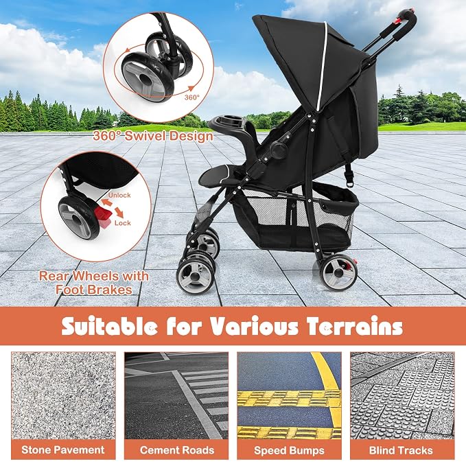 HONEY JOY Travel Stroller, Quick Fold Lightweight Baby Umbrella Stroller - Image 7